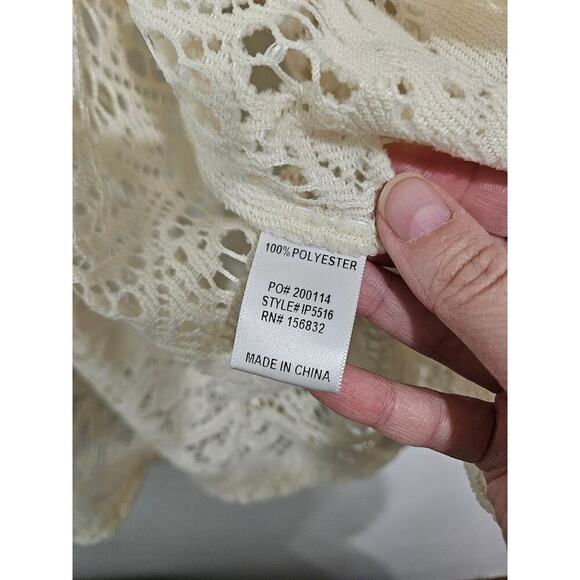 Bibi Oversized Cream Lace Button Down Shacket Size Small Front Pockets Collar - Picture 10 of 10
